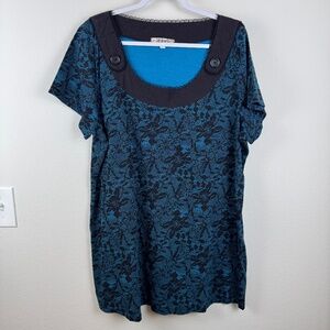 JOE BROWNS Deep Turquoise Blue & Faux Lace Pattern Tunic / Size 24
